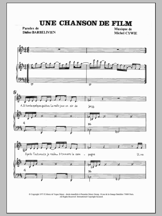 Gerard Manuel Une Chanson De Film Sheet Music Notes & Chords for Piano & Vocal - Download or Print PDF