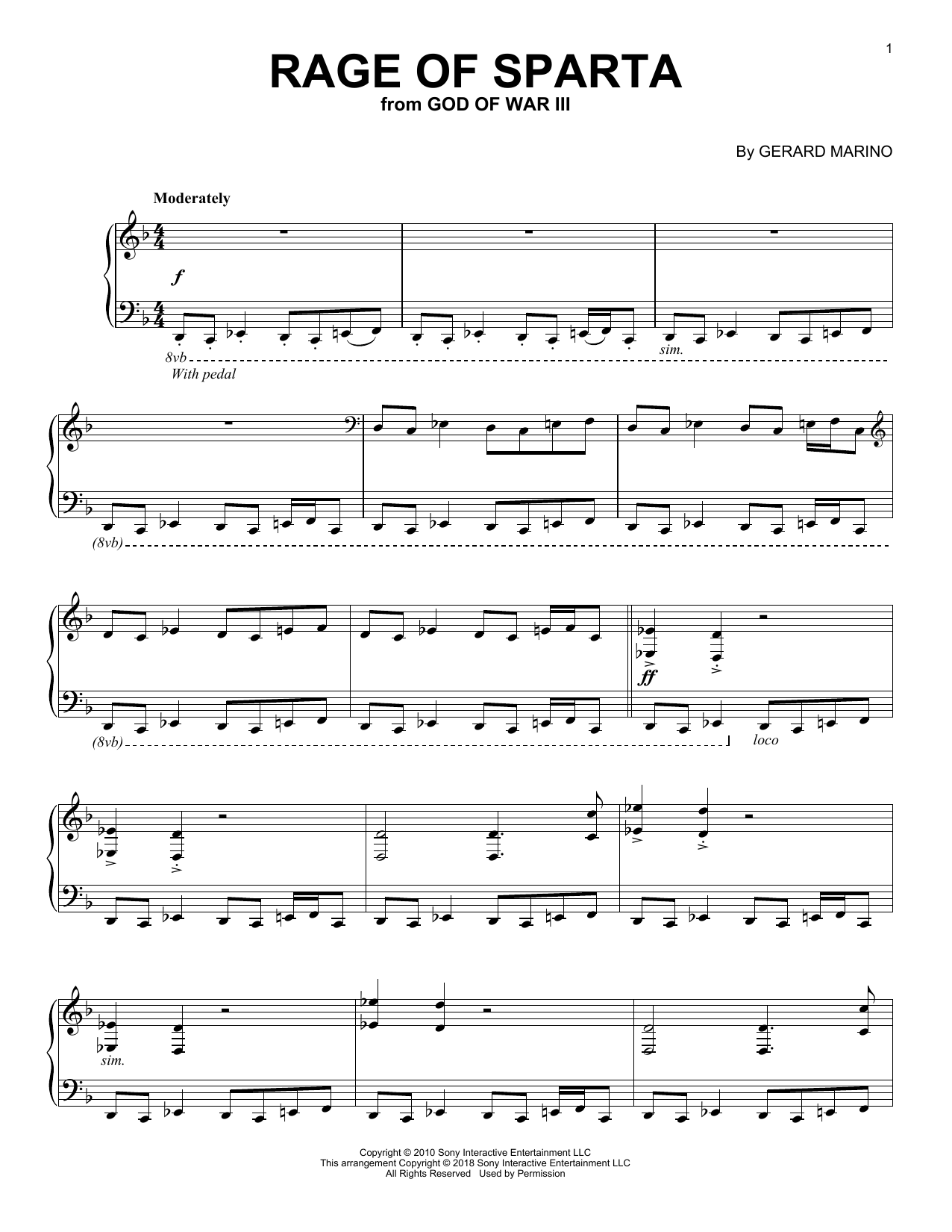 Gerard Marino Rage Of Sparta (from God of War III) Sheet Music Notes & Chords for Piano Solo - Download or Print PDF