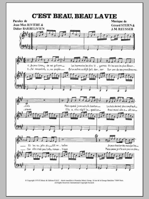 Gerard Stern C'est Beau Beau La Vie Sheet Music Notes & Chords for Piano & Vocal - Download or Print PDF