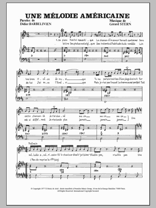 Gerard Stern Une Melodie Americaine Sheet Music Notes & Chords for Piano & Vocal - Download or Print PDF