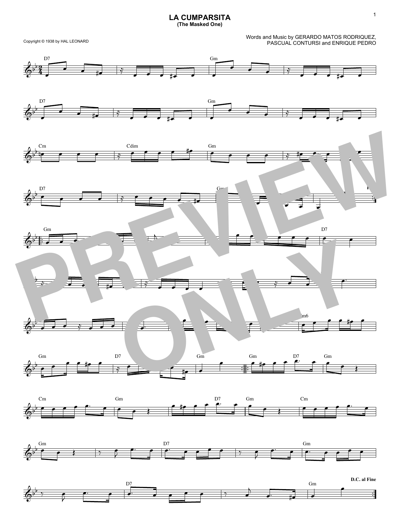 Gerardo Matos Rodriguez La Cumparsita (The Masked One) Sheet Music Notes & Chords for Lead Sheet / Fake Book - Download or Print PDF