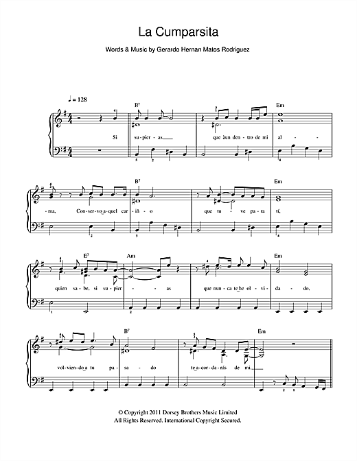 Gerardo Hernan Matos Rodriguez La Cumparsita Sheet Music Notes & Chords for Easy Piano - Download or Print PDF