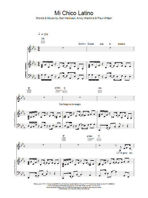 Geri Halliwell Mi Chico Latino Sheet Music Notes & Chords for Keyboard - Download or Print PDF