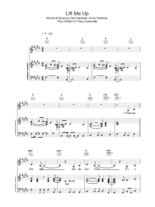 Preview Geri Halliwell Lift Me Up Pop sheet music, notes and chords for Piano, Vocal & Guitar, SKU: 13817 Lift Me Up sheet music