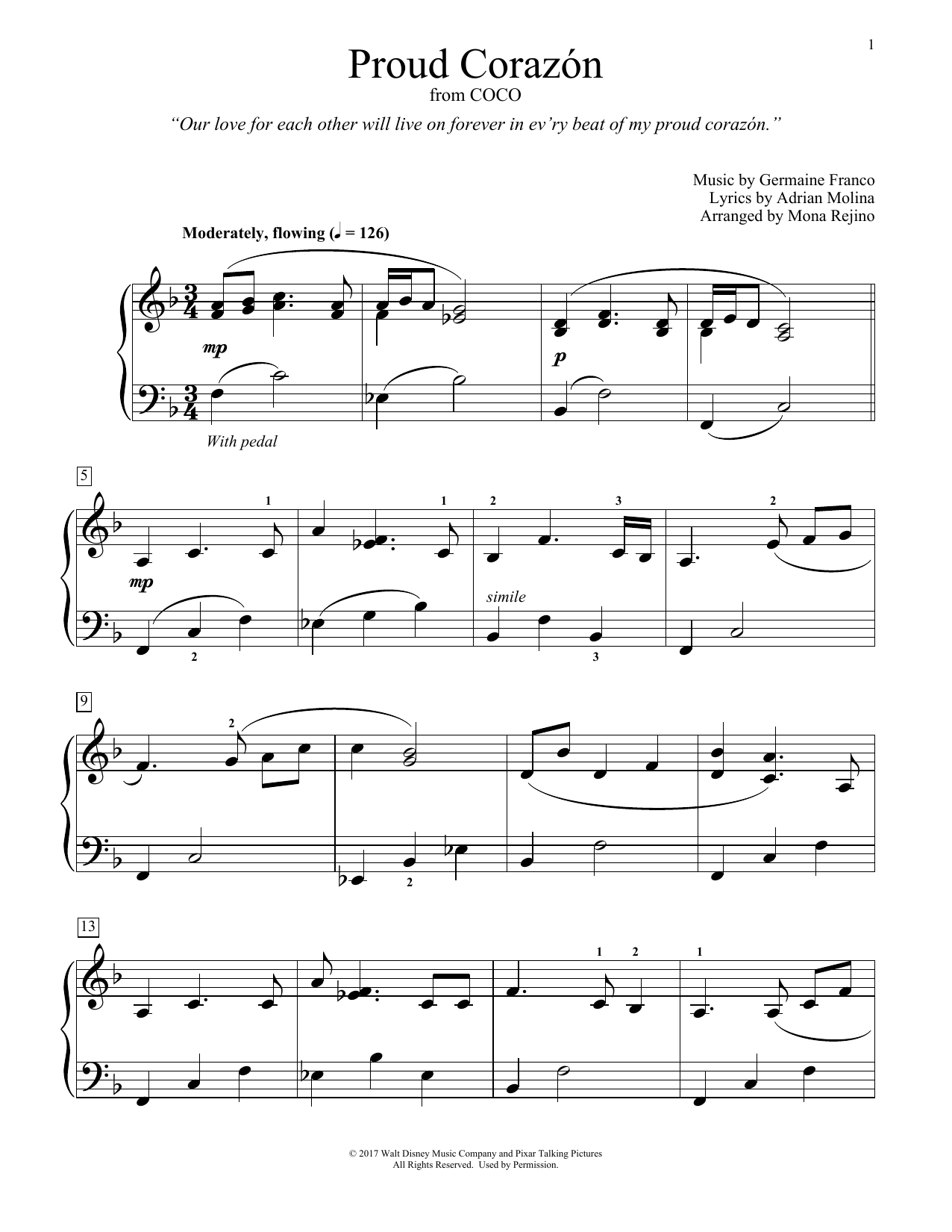 Germaine Franco & Adrian Molina Proud Corazon (from Coco) (arr. Mona Rejino) Sheet Music Notes & Chords for Educational Piano - Download or Print PDF