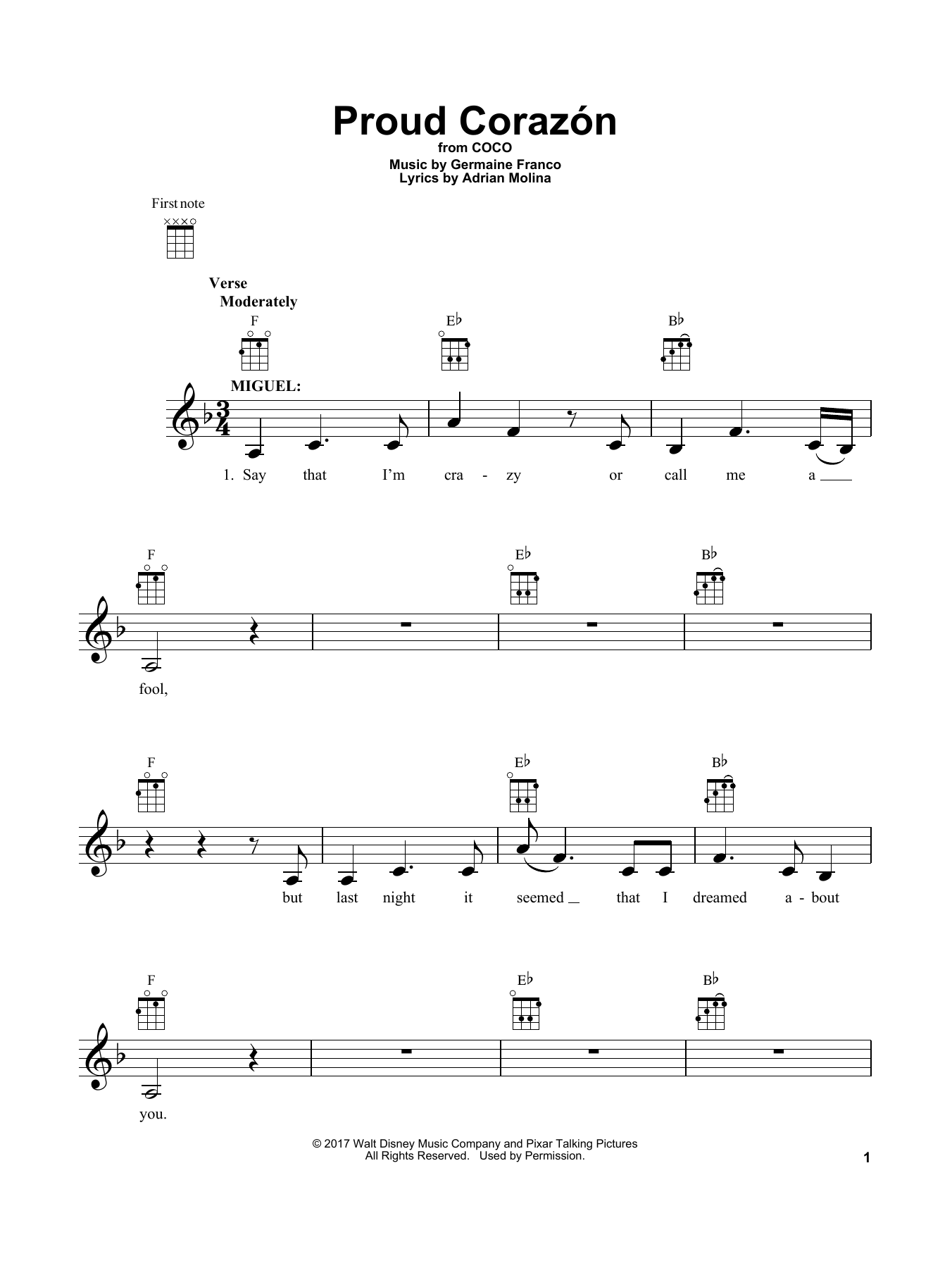 Germaine Franco & Adrian Molina Proud Corazon (from Coco) Sheet Music Notes & Chords for Piano Duet - Download or Print PDF