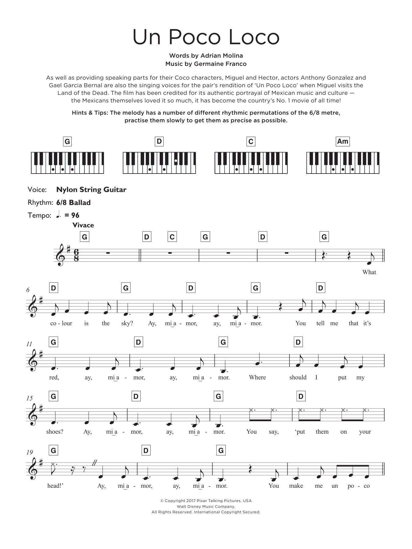 Germaine Franco & Adrian Molina Un Poco Loco (from Coco) Sheet Music Notes & Chords for Ukulele - Download or Print PDF