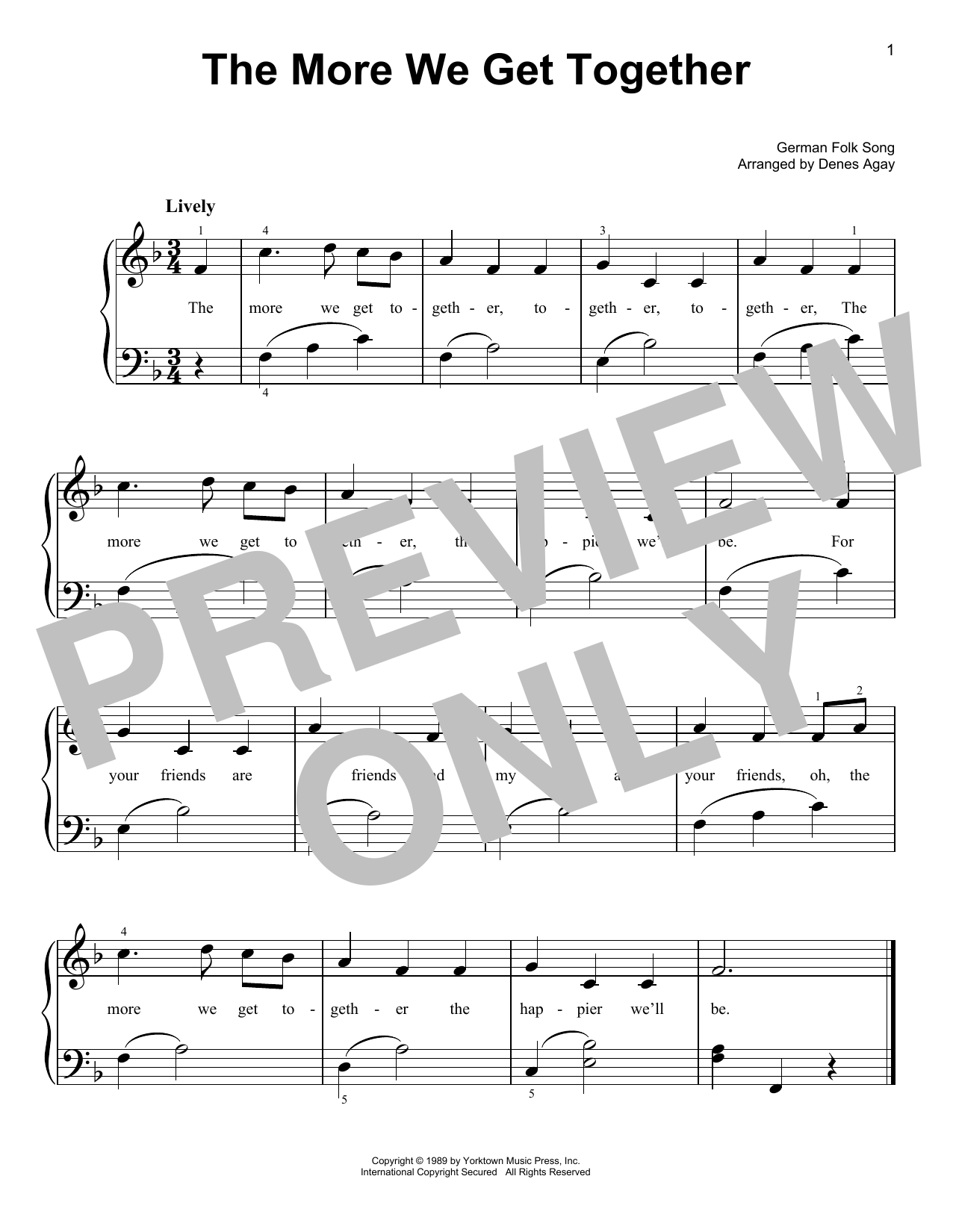 German Folk Song More We Get Together (arr. Denes Agay) Sheet Music Notes & Chords for Easy Piano - Download or Print PDF