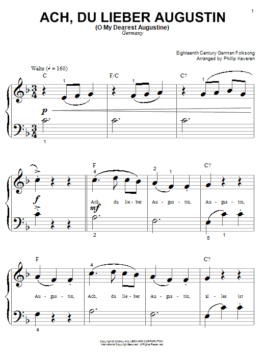 Ach Du Lieber Augustin (O My Dearest Augustine) sheet music