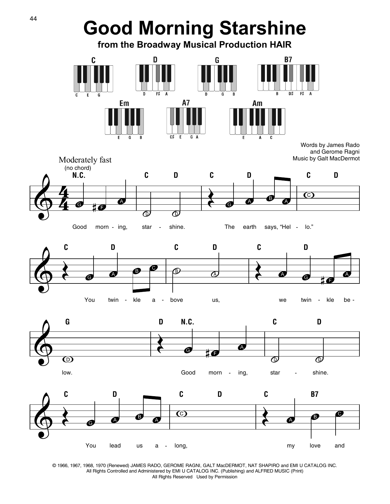 Gerome Ragni Good Morning Starshine Sheet Music Notes & Chords for SPREP - Download or Print PDF