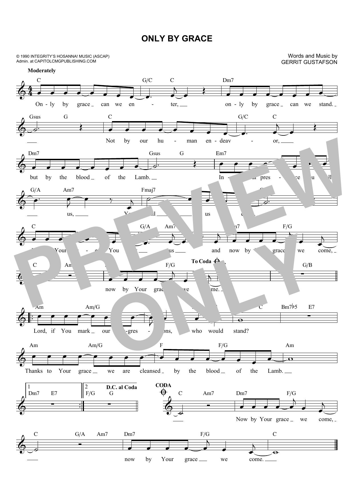 Gerrit Gustafson Only By Grace Sheet Music Notes & Chords for Melody Line, Lyrics & Chords - Download or Print PDF