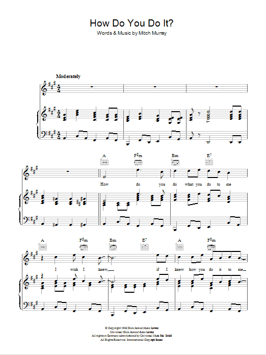 Gerry & The Pacemakers How Do You Do It? Sheet Music Notes & Chords for Piano, Vocal & Guitar (Right-Hand Melody) - Download or Print PDF