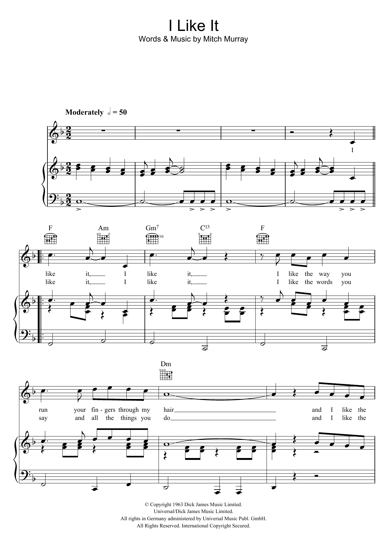 Gerry And The Pacemakers I Like It Sheet Music Notes & Chords for Piano, Vocal & Guitar (Right-Hand Melody) - Download or Print PDF