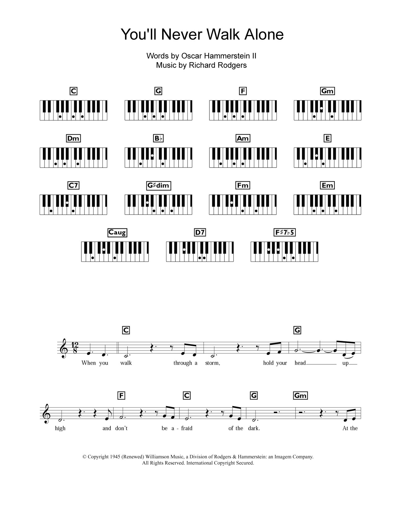 Gerry And The Pacemakers You'll Never Walk Alone (from Carousel) Sheet Music Notes & Chords for Piano Chords/Lyrics - Download or Print PDF