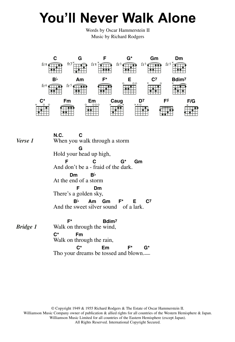 Gerry And The Pacemakers You'll Never Walk Alone Sheet Music Notes & Chords for Guitar Chords/Lyrics - Download or Print PDF