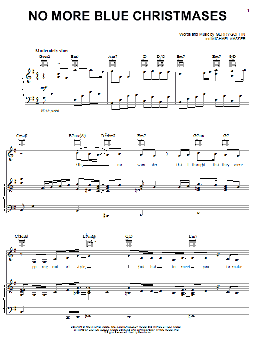 Gerry Goffin No More Blue Christmases Sheet Music Notes & Chords for Piano, Vocal & Guitar (Right-Hand Melody) - Download or Print PDF