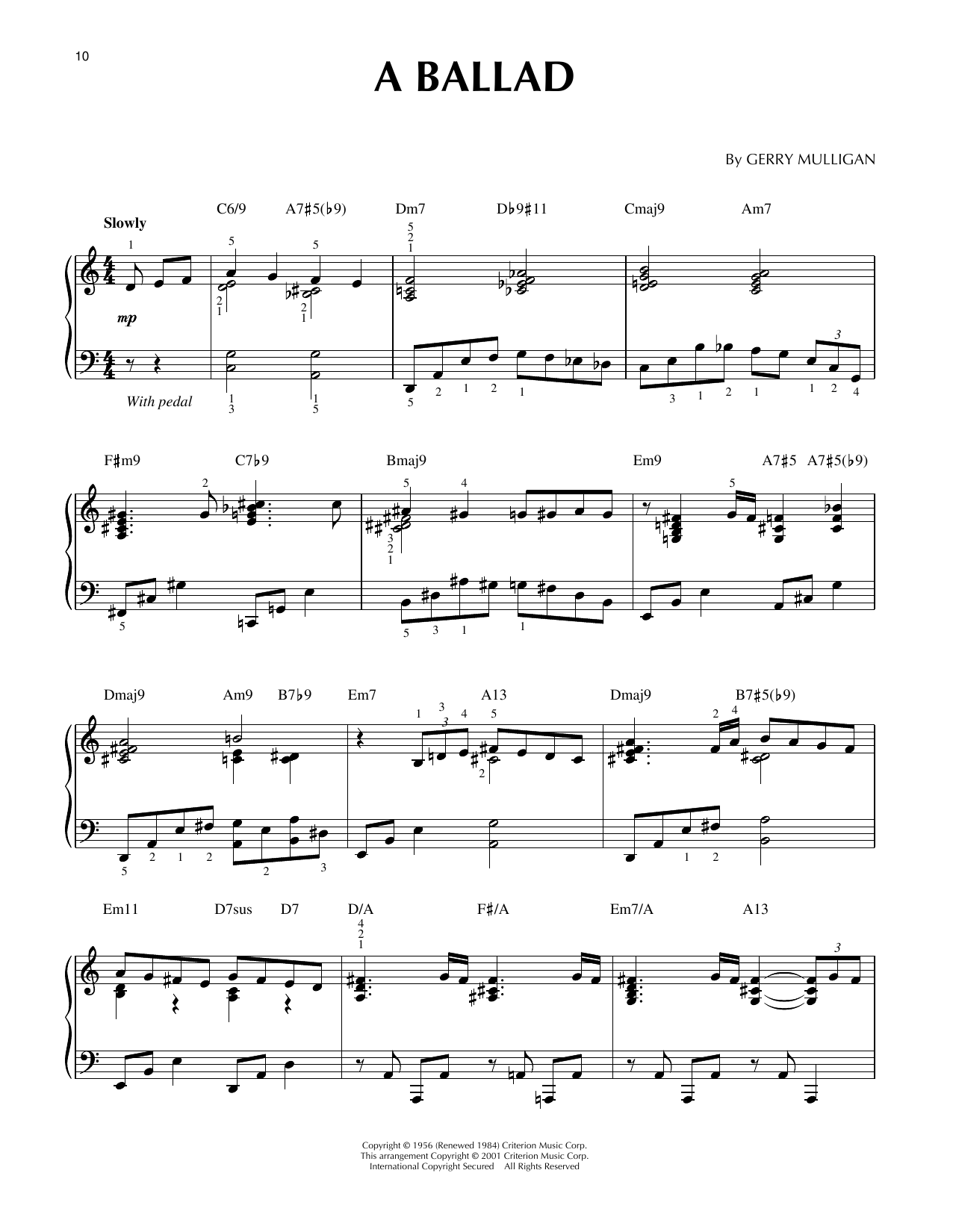 Gerry Mulligan A Ballad (arr. Brent Edstrom & Jim Sodke) Sheet Music Notes & Chords for Piano Solo - Download or Print PDF