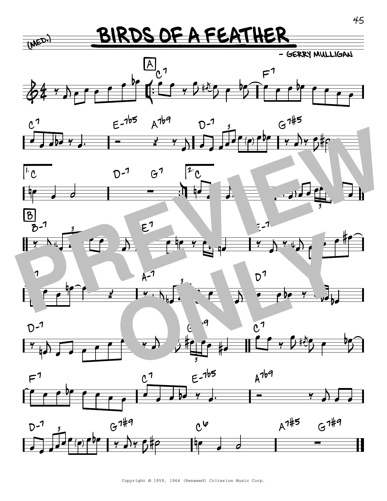 Gerry Mulligan Birds Of A Feather Sheet Music Notes & Chords for Real Book – Melody & Chords - Download or Print PDF