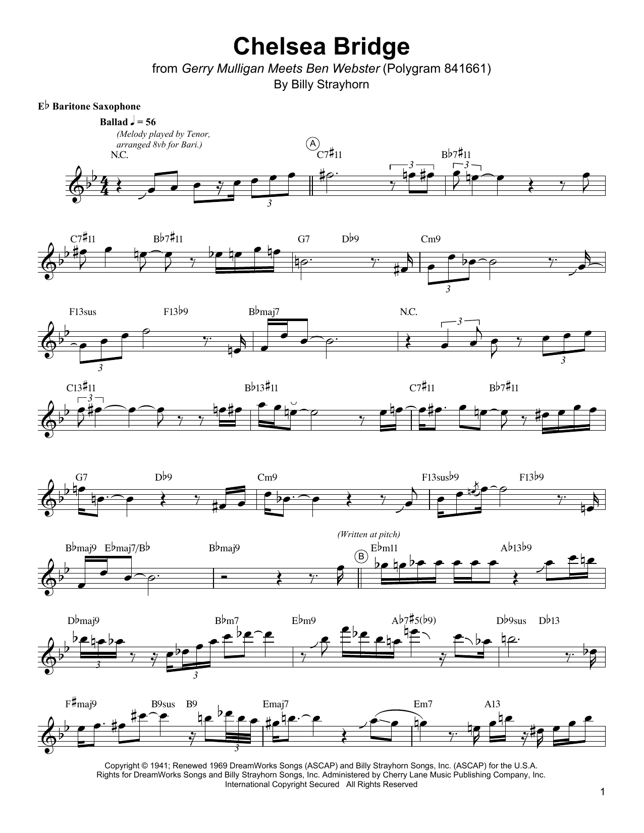 Gerry Mulligan Chelsea Bridge Sheet Music Notes & Chords for Baritone Sax Transcription - Download or Print PDF