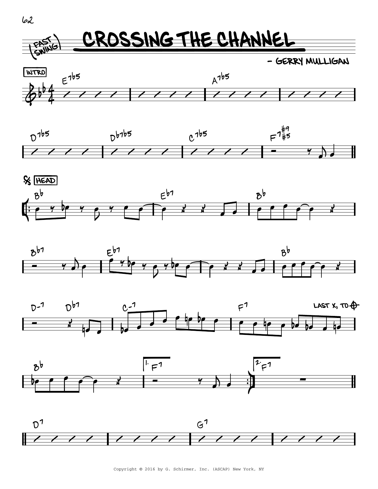 Gerry Mulligan Crossing The Channel Sheet Music Notes & Chords for Real Book – Melody & Chords - Download or Print PDF