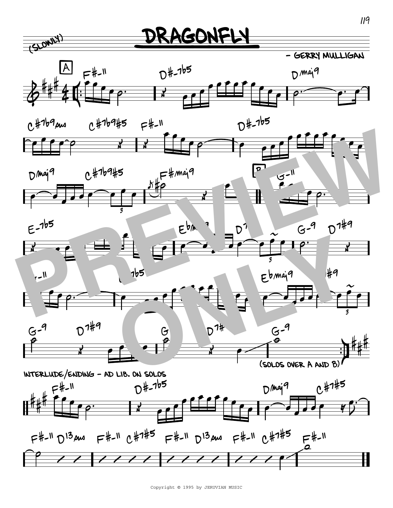 Gerry Mulligan Dragonfly Sheet Music Notes & Chords for Real Book – Melody & Chords - Download or Print PDF