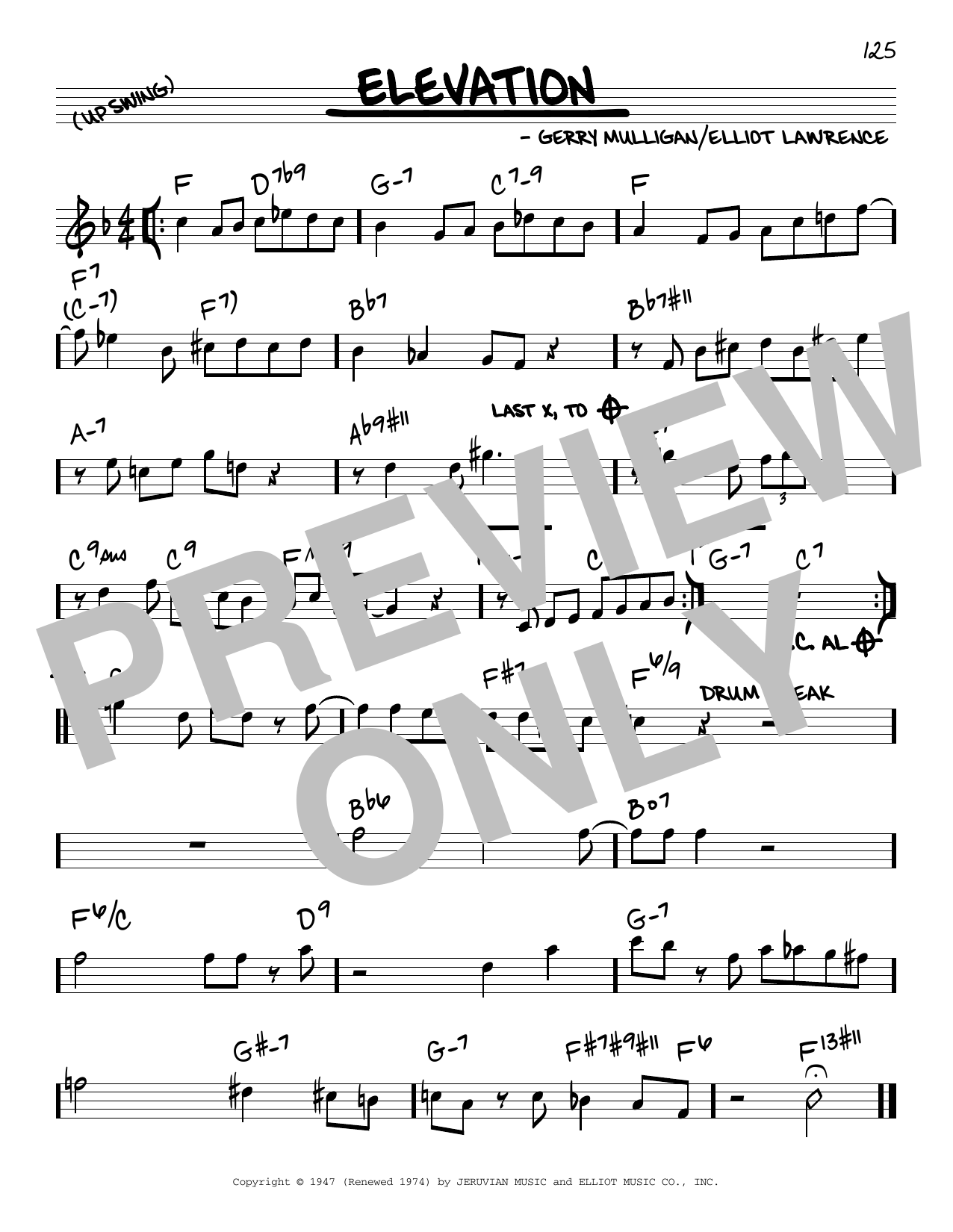 Gerry Mulligan Elevation Sheet Music Notes & Chords for Real Book – Melody & Chords - Download or Print PDF