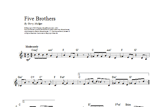 Gerry Mulligan Five Brothers Sheet Music Notes & Chords for Piano - Download or Print PDF