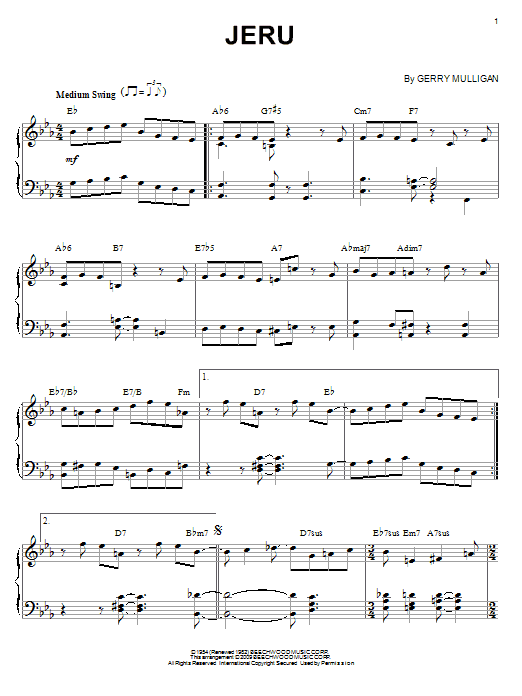 Gerry Mulligan Jeru Sheet Music Notes & Chords for Piano - Download or Print PDF