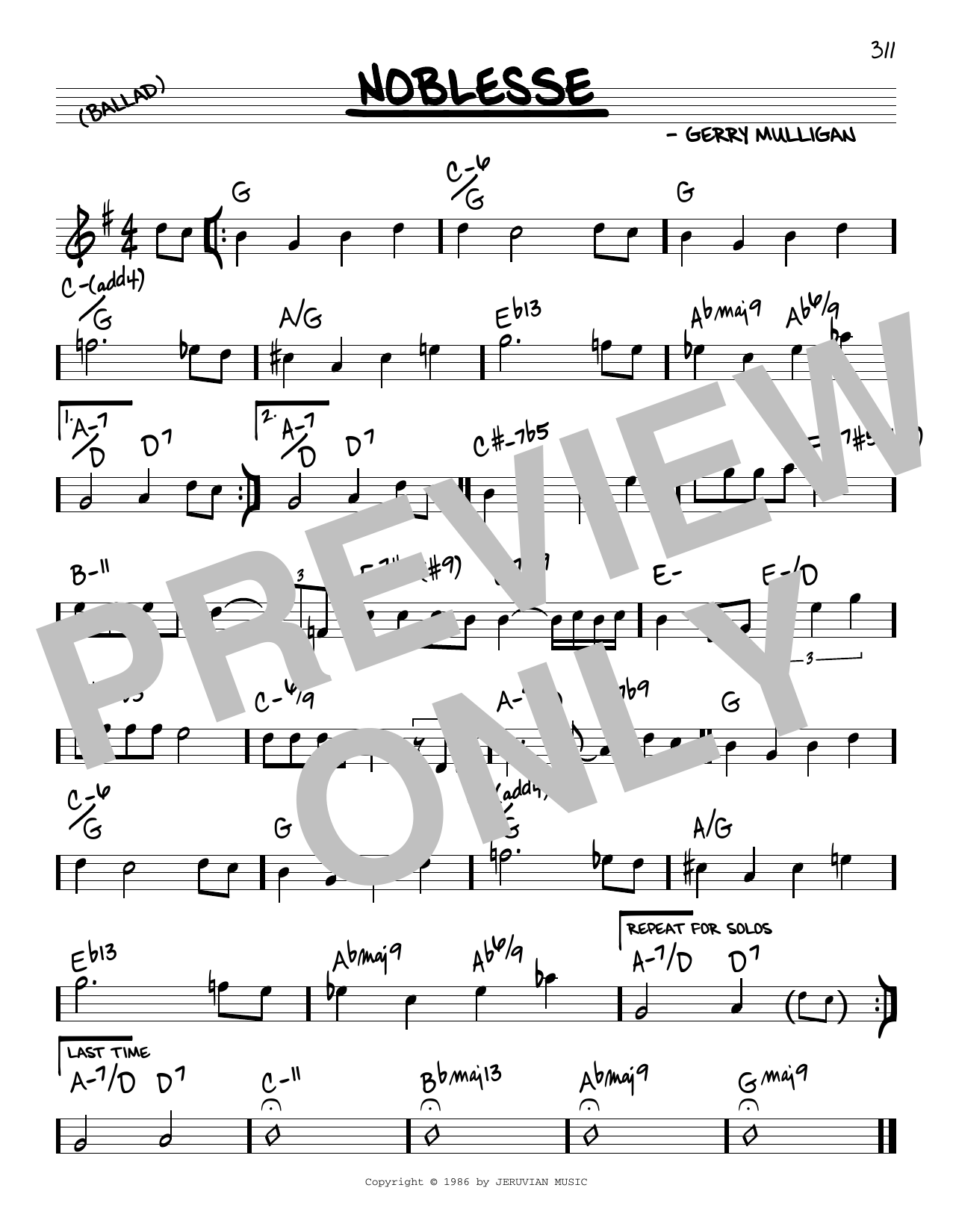 Gerry Mulligan Noblesse Sheet Music Notes & Chords for Real Book – Melody & Chords - Download or Print PDF