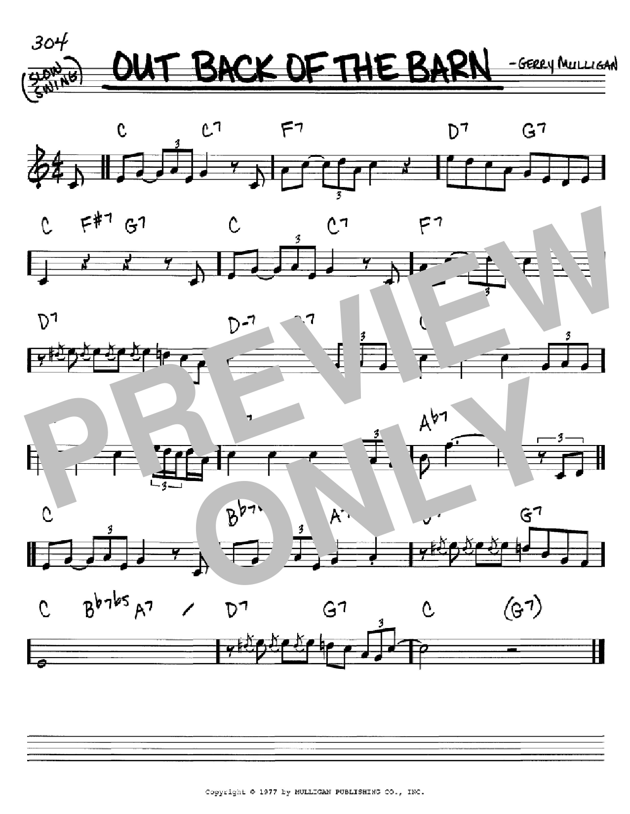 Gerry Mulligan Out Back Of The Barn Sheet Music Notes & Chords for Real Book – Melody & Chords - Download or Print PDF