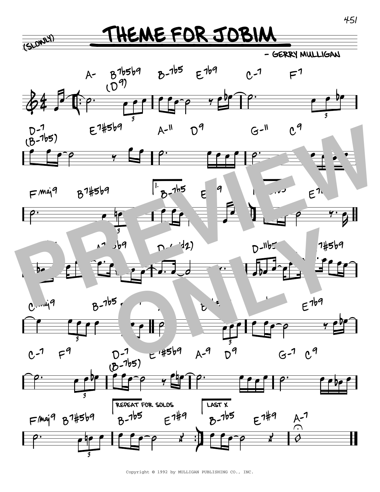 Gerry Mulligan Theme For Jobim Sheet Music Notes & Chords for Real Book – Melody & Chords - Download or Print PDF