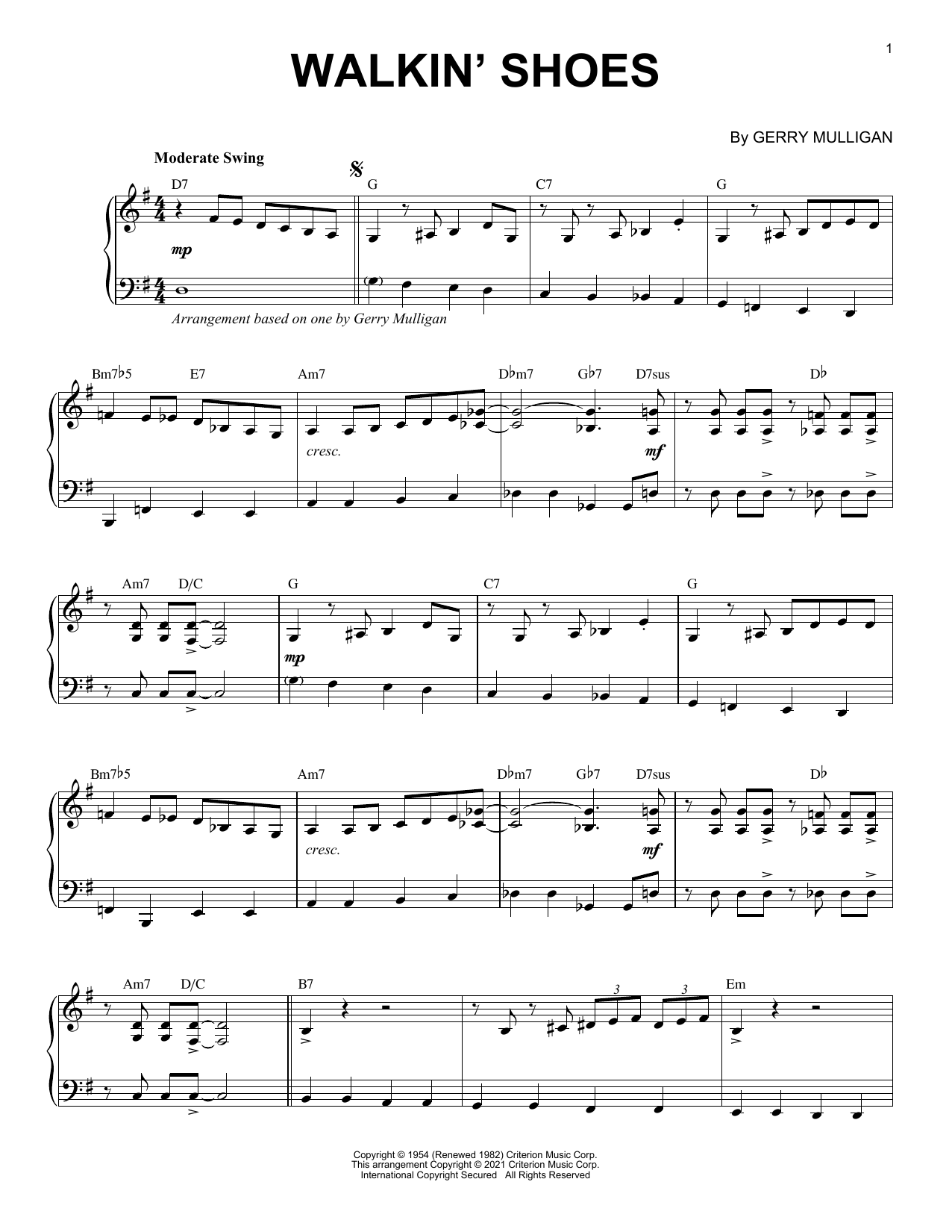 Gerry Mulligan Walkin' Shoes [Jazz version] (arr. Brent Edstrom) Sheet Music Notes & Chords for Piano Solo - Download or Print PDF