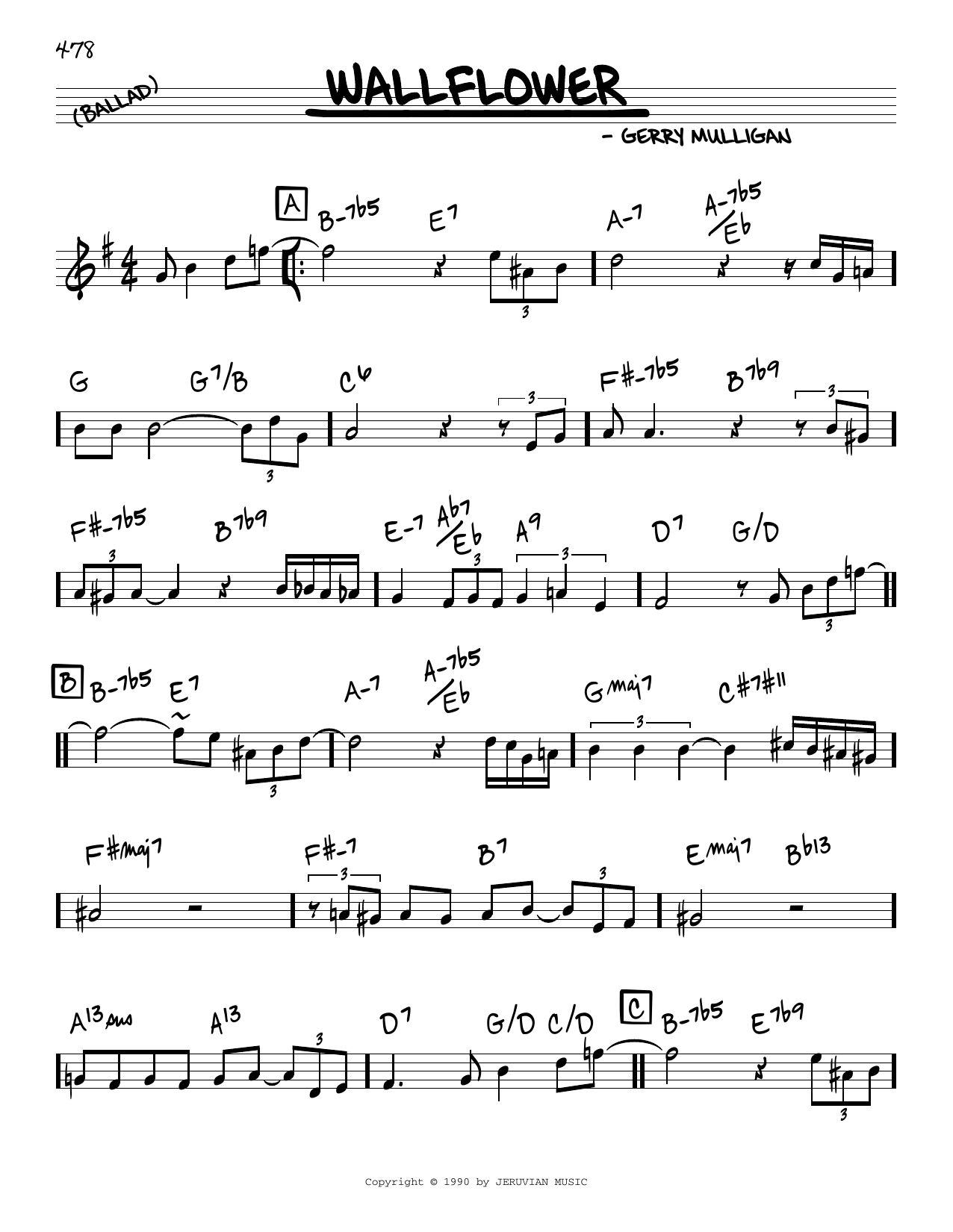 Gerry Mulligan Wallflower Sheet Music Notes & Chords for Real Book – Melody & Chords - Download or Print PDF