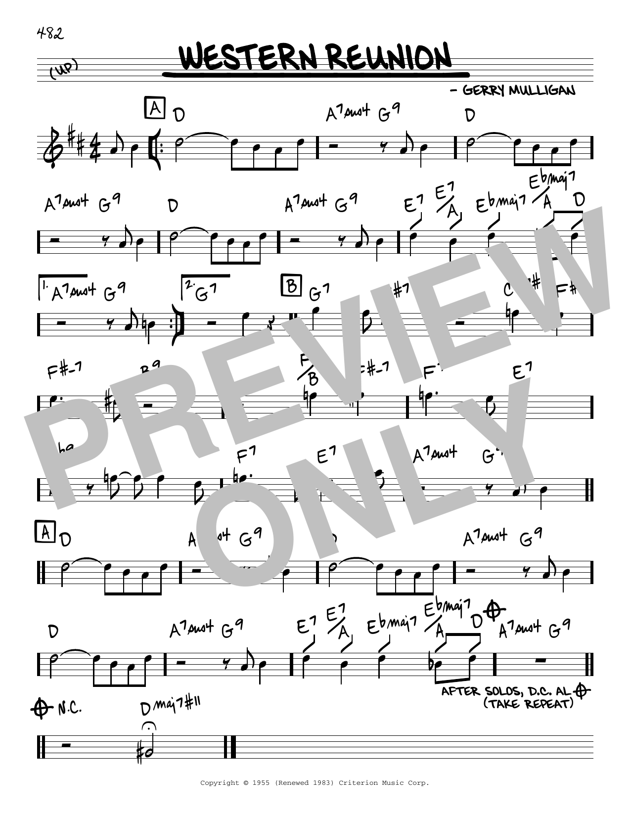 Gerry Mulligan Western Reunion Sheet Music Notes & Chords for Real Book – Melody & Chords - Download or Print PDF