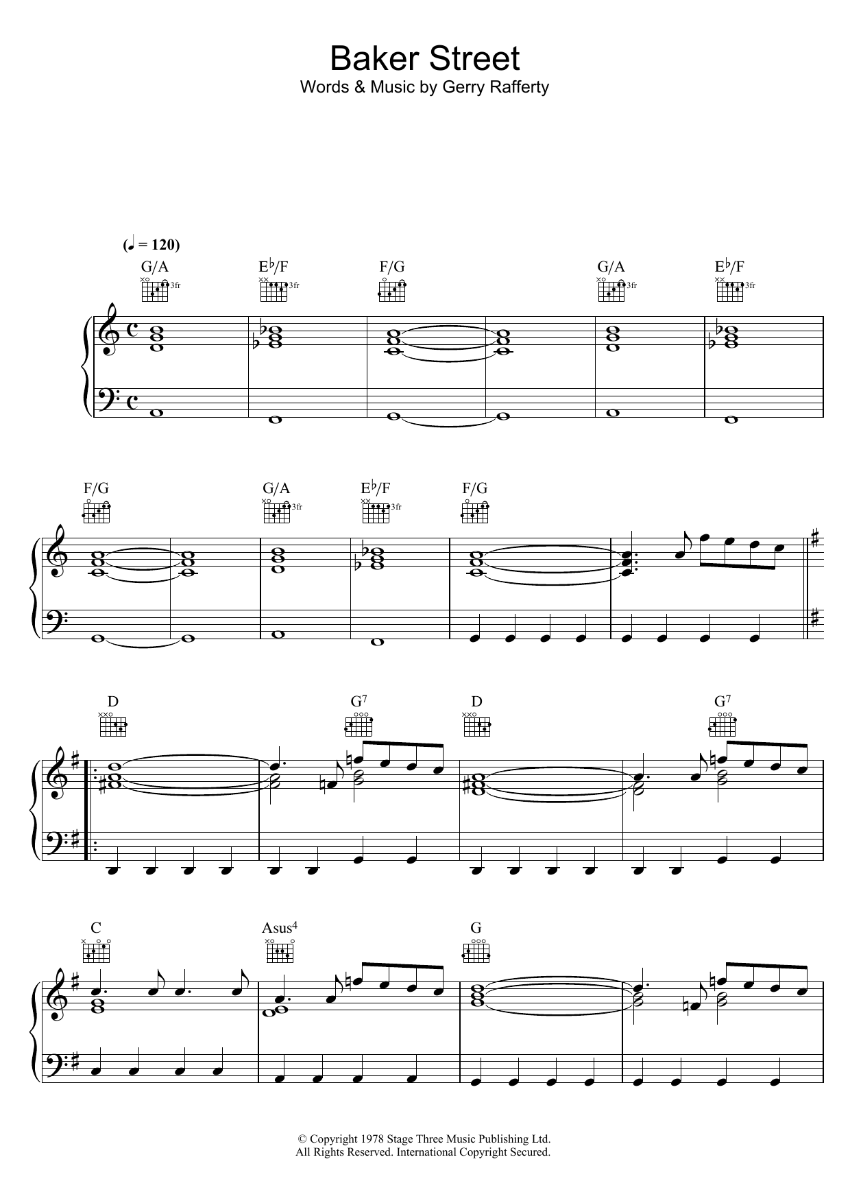 Gerry Rafferty Baker Street Sheet Music Notes & Chords for Beginner Piano - Download or Print PDF