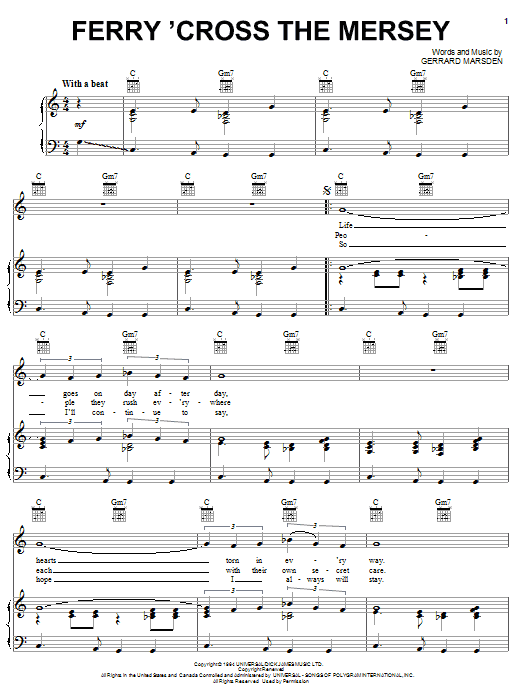 Preview Gerry & The Pacemakers Ferry 'Cross The Mersey Pop sheet music, notes and chords for Piano, Vocal & Guitar (Right-Hand Melody), SKU: 50216 Ferry 'Cross The Mersey sheet music