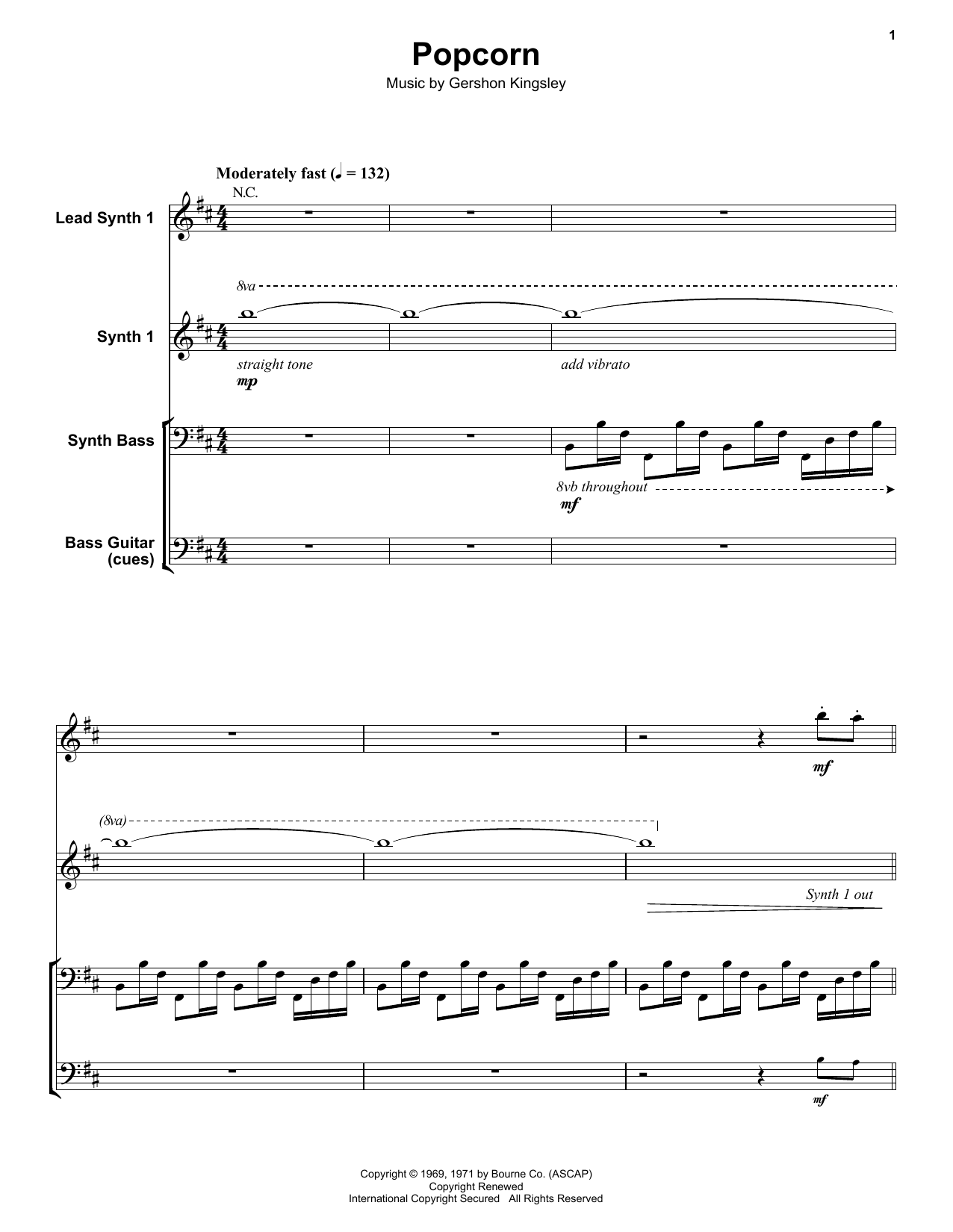 Gershon Kingsley Popcorn Sheet Music Notes & Chords for Melody Line, Lyrics & Chords - Download or Print PDF