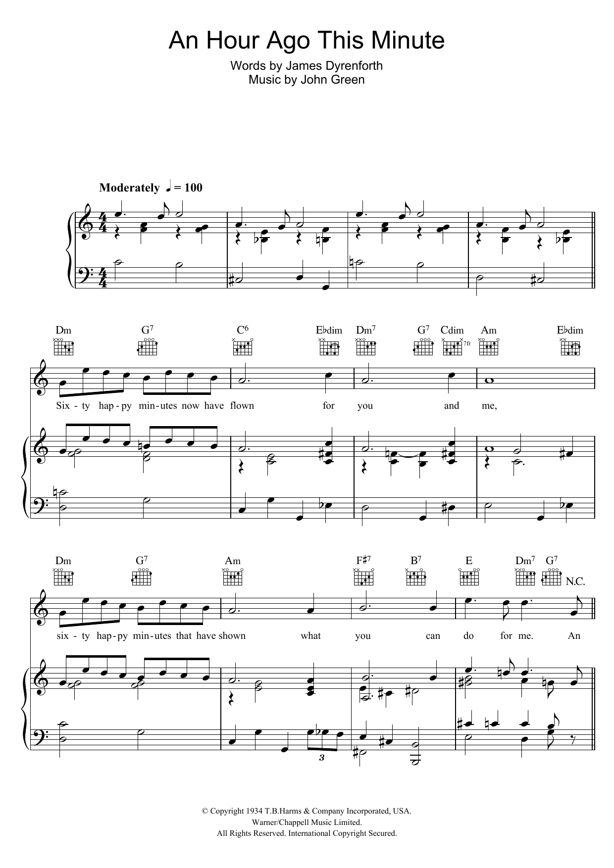 Gertrude Lawrence An Hour Ago This Minute Sheet Music Notes & Chords for Piano, Vocal & Guitar (Right-Hand Melody) - Download or Print PDF