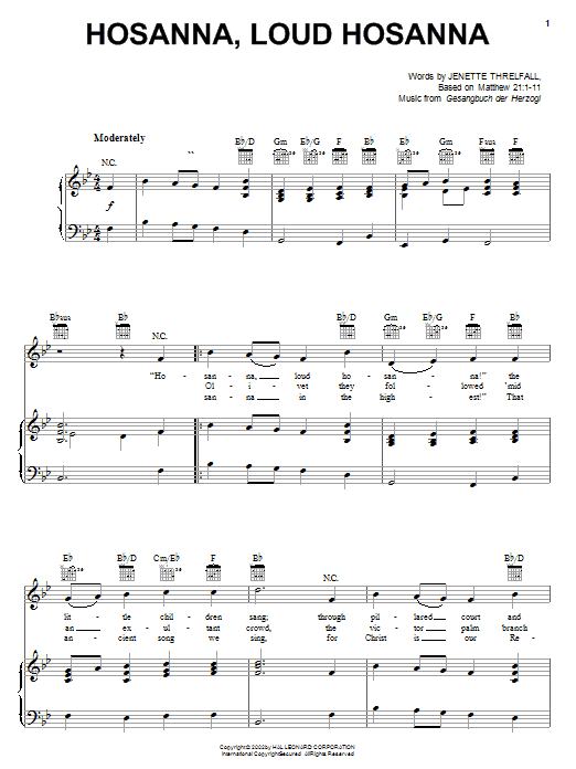 Gesangbuch der Herzogl Hosanna, Loud Hosanna Sheet Music Notes & Chords for Piano - Download or Print PDF