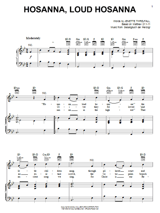 Gesangbuch der Herzogl Hosanna, Loud Hosanna sheet music notes and chords. Download Printable PDF.