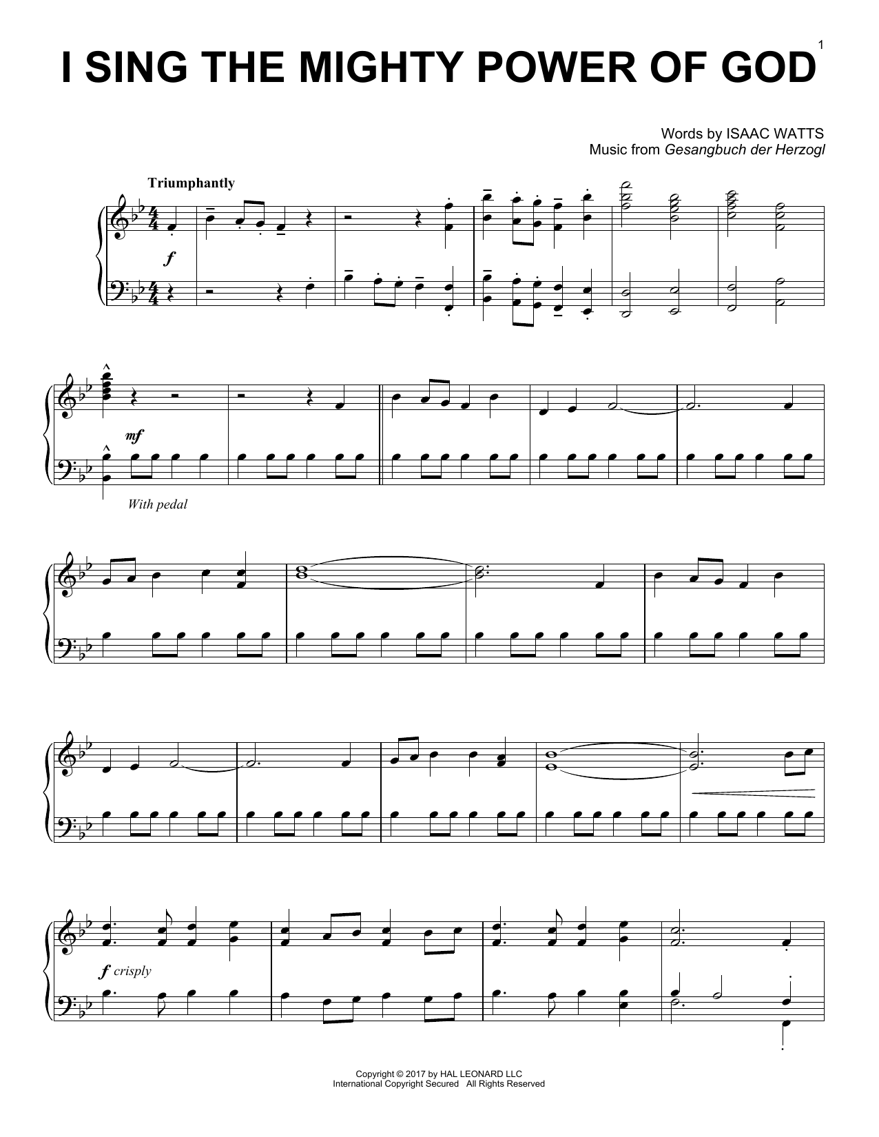 Gesangbuch der Herzogl I Sing The Mighty Power Of God Sheet Music Notes & Chords for Piano - Download or Print PDF