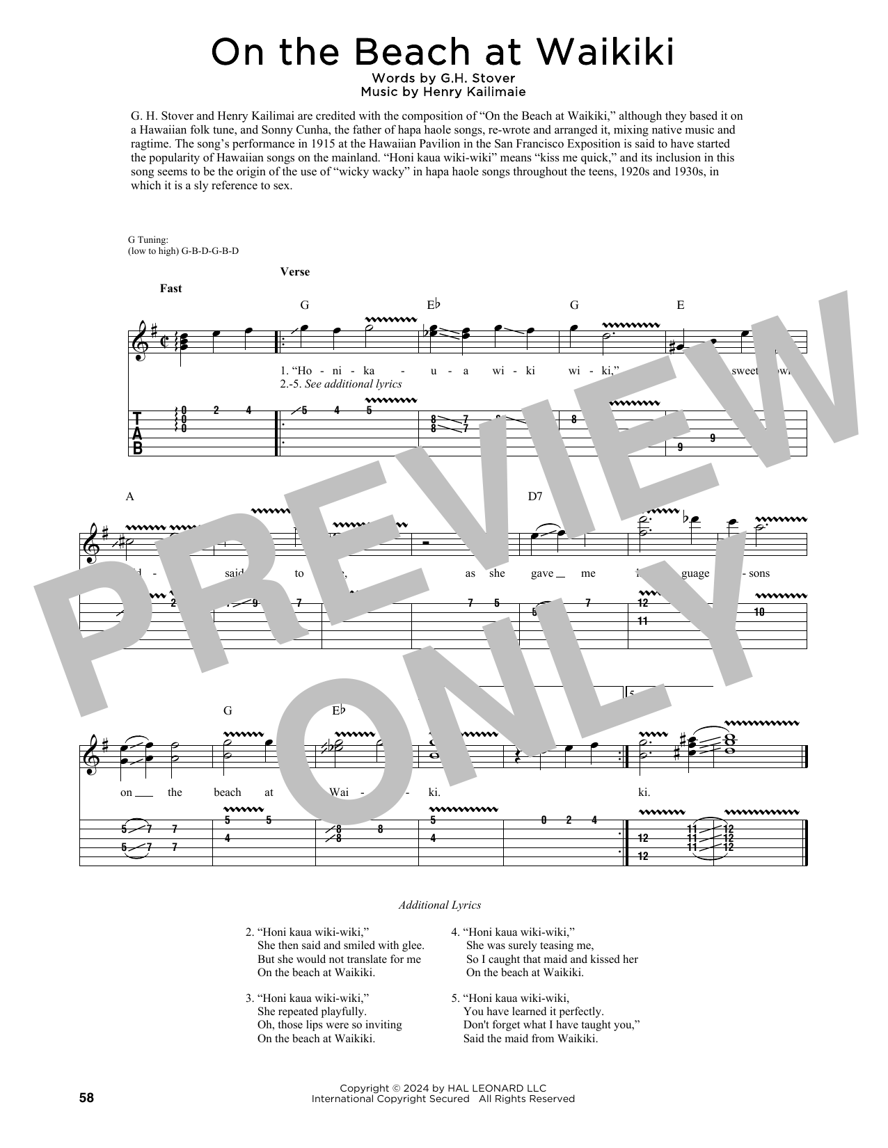 G.H. Stover On The Beach At Waikiki (arr. Fred Sokolow) Sheet Music Notes & Chords for Guitar Tab - Download or Print PDF