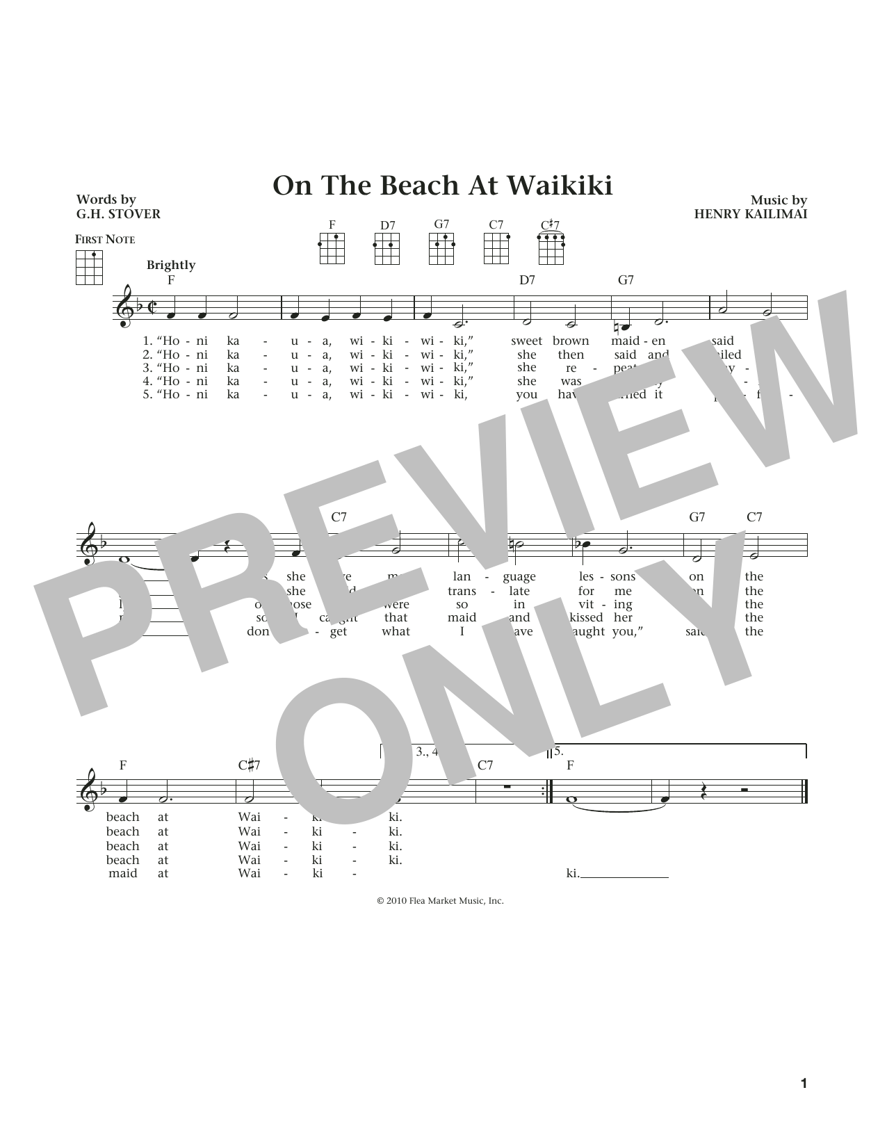 G.H. Stover On The Beach At Waikiki (from The Daily Ukulele) (arr. Liz and Jim Beloff) Sheet Music Notes & Chords for Ukulele - Download or Print PDF