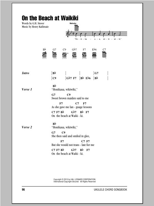 G.H. Stover On The Beach At Waikiki Sheet Music Notes & Chords for Ukulele with strumming patterns - Download or Print PDF