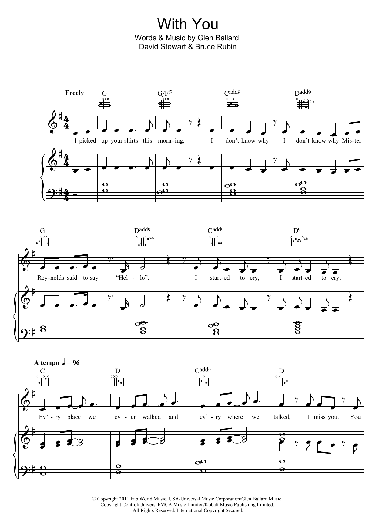Ghost (Musical) With You Sheet Music Notes & Chords for Piano, Vocal & Guitar (Right-Hand Melody) - Download or Print PDF