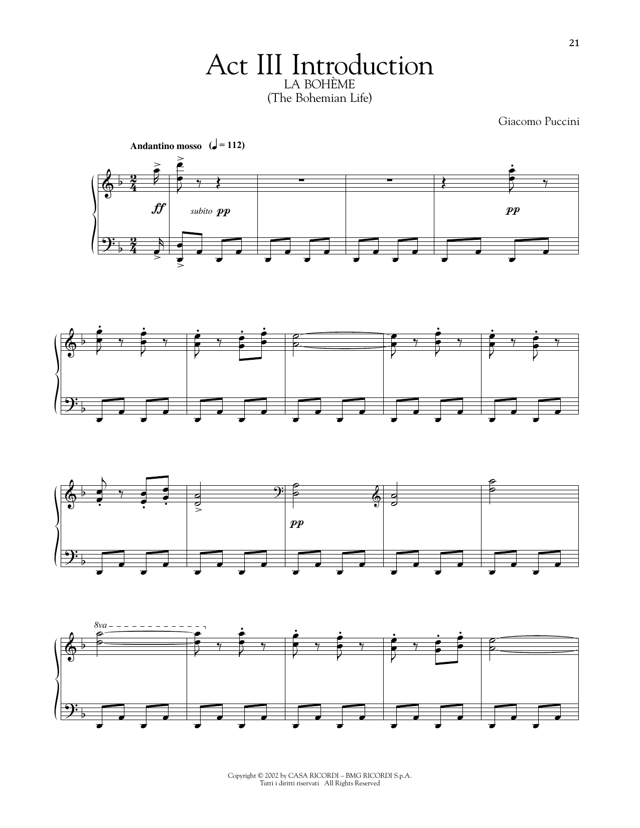 Giacomo Puccini Act III Introduction Sheet Music Notes & Chords for Piano Solo - Download or Print PDF