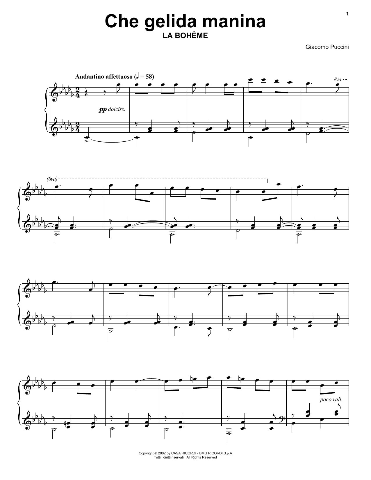 Giacomo Puccini Che gelida manina from La Bohème Sheet Music Notes & Chords for Piano - Download or Print PDF