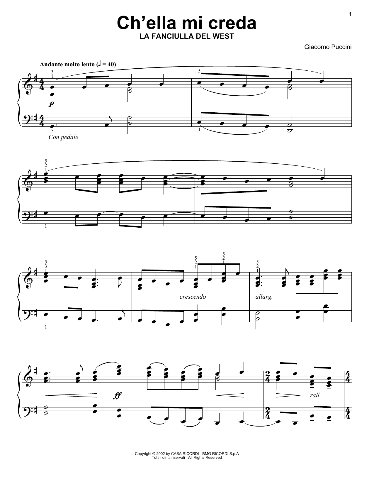 Giacomo Puccini Ch'Ella Mi Creda (Let Her Believe) Sheet Music Notes & Chords for Easy Piano Solo - Download or Print PDF