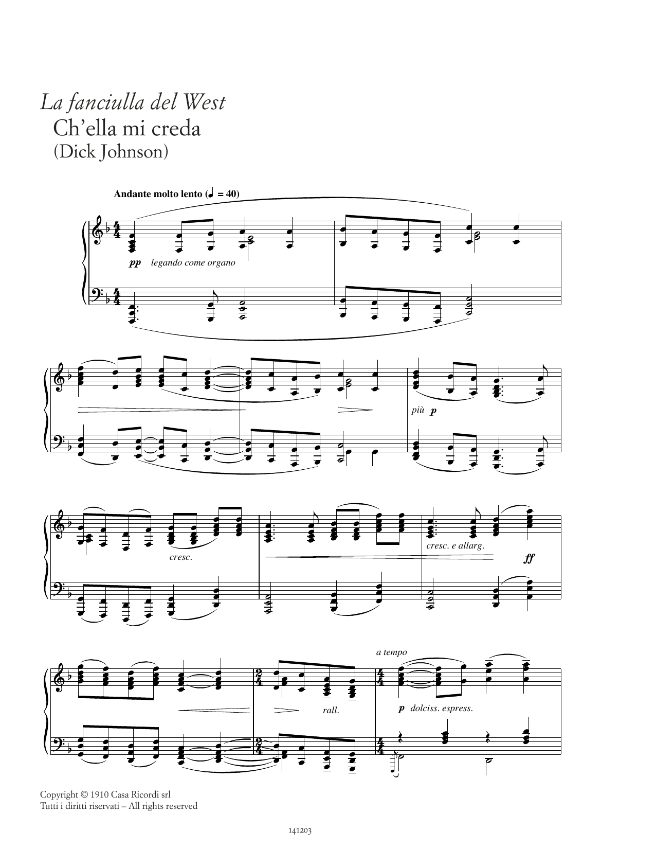 Giacomo Puccini Ch'ella mi creda Sheet Music Notes & Chords for Piano Solo - Download or Print PDF