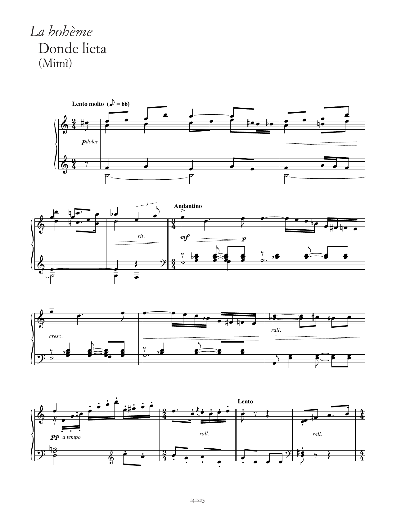 Giacomo Puccini Donde lieta uscì (from La Bohème) Sheet Music Notes & Chords for Piano Solo - Download or Print PDF